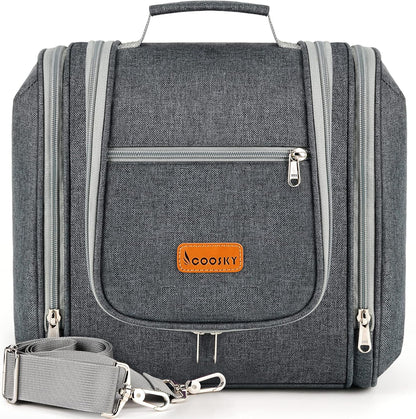Hanging Toiletry Bag for Women & Men, Cruise Ship Travel Essentials, Holds Full Size Shampoo, with Dry and Wet Separation Cosmetic Bag, Makeup Organizer Bag, Bathroom Water-resistant Bag, Grey