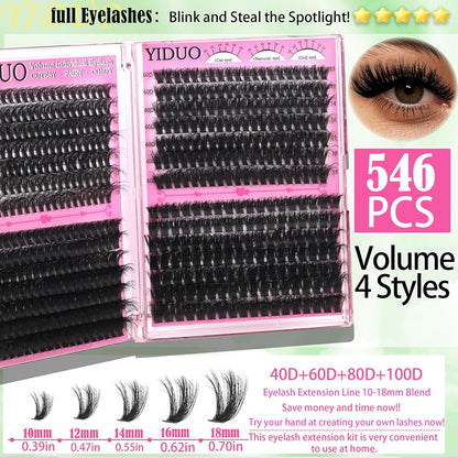 Lashes Clusters Kit 1846Pcs Bulk Packs Volume False Eyelash Extensions D Curl Wispy Individual Eyelashes, Volume Studio Effect, Wholesale Large Pack with Glue&Seal|Tweezers|Removers|Cleanser