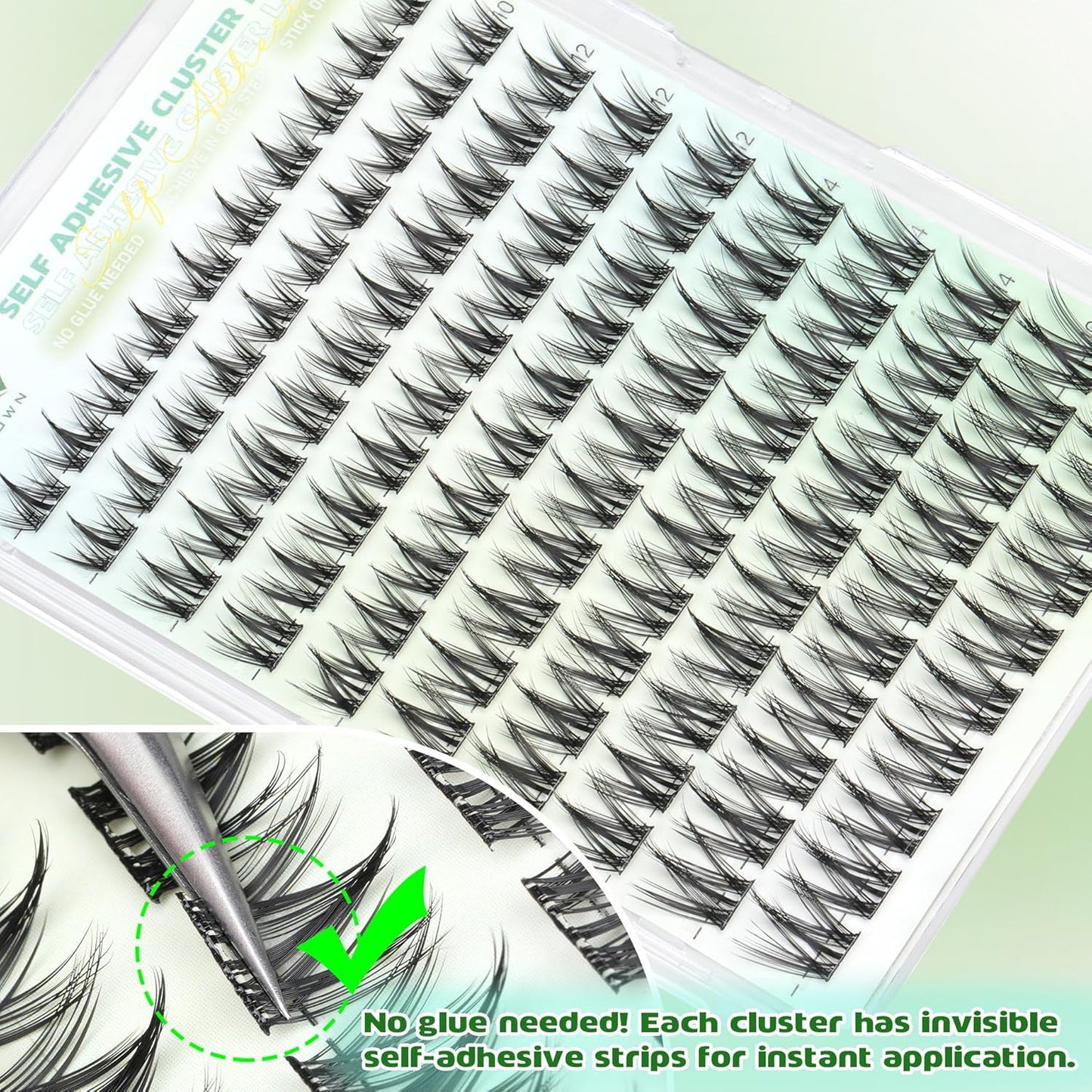 Self Adhesive Eyelashes Manga Lash Clusters 10MM-16MM No Glue Needed Eyelash Clusters Wispy Self Adhesive Lash Extensions Spiky Pre Glued Eyelash Extensions 100Pcs