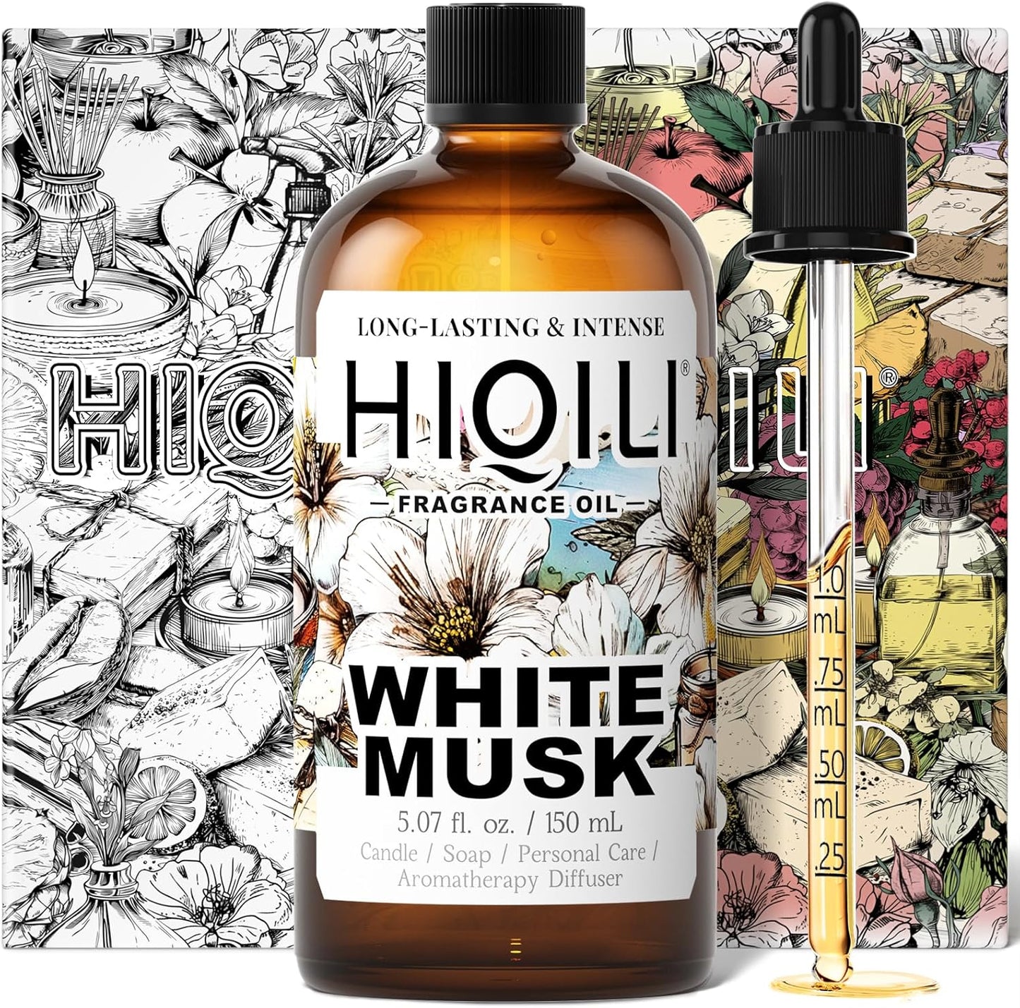 HIQILI White Musk Fragrance Oil, Candle Scents for Candle Making, Soap Making Supplies, Musk Perfume for Women, for Diffuser Use - 5.07 Fl Oz