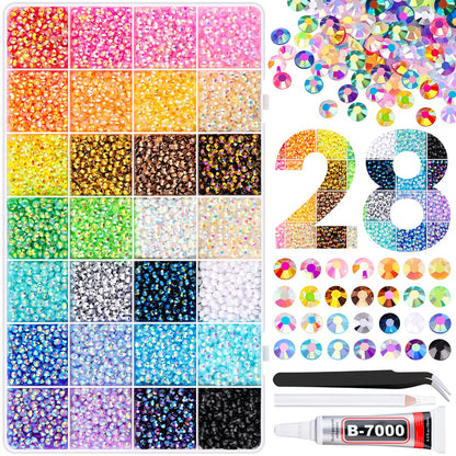16000Pcs Resin Rhinestones with Tweezers for Crafting, Mixed-Color 4mm Bedazzling Crystal with 1Pcs 10ml B7000 Jewelry Glue for DIY Crafts Clothing Tumblers Shoes Fabric Nail Art