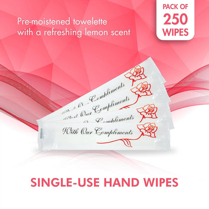 Diamond Wipes Pre-moistened Hand Wipes - “With Our Compliments” Logo 10x8” Extra Thick Lemon-Scented Pack of 250 Individually Wrapped Wet Wipes