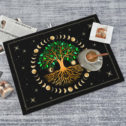 Black Microfiber Dish Drying Mat for Kitchen Counter 18"x24" Ancient Life Tree Decorative Dishes Pad Dish Drainer Rack Mats Absorbent Washable Reusable Moon Luna Hippy Decor