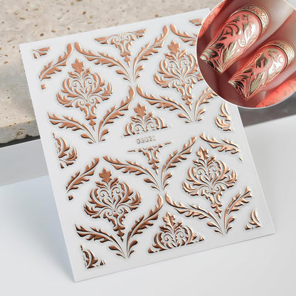 30 Sheets Lace Flower Nail Art Sticker 3D Self-Adhesive Hollow Rose Golden Lace Floral Vine Decals Irregular Geometric Manicure Sliders for Spring Summer Women Acrylic Nail Decorations