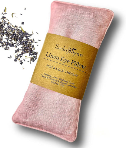 Organic Linen Eye Pillow - Lavender & Flaxseed for Relaxation, Yoga, Stress Relief - Microwavable Heating Pad & Cool Compress - Made in USA - Gifts for Meditation