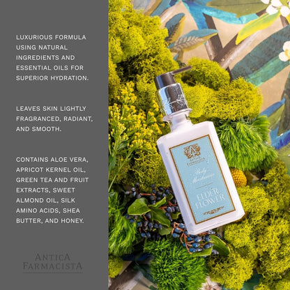 Antica Farmacista Body Moisturizer - Moisturizing Scented Lotion - Premium Body Moisturizer - Luxury Gift for Women & Men - Hand & Skin Hydration - Elderflower, 10 Fl Oz