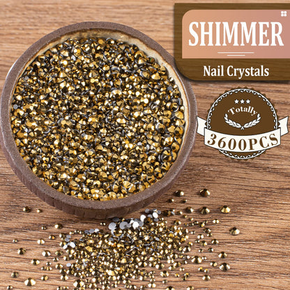 3600pcs Glass Mineral Gold Nail Rhinestones 6 Sizes(1.8/2/2.4/2.8/3/4mm) Flatback Crystal Nail Charms Jewels Decoration for Nail Art and Crafting, Tweezer and Pickup Pen included