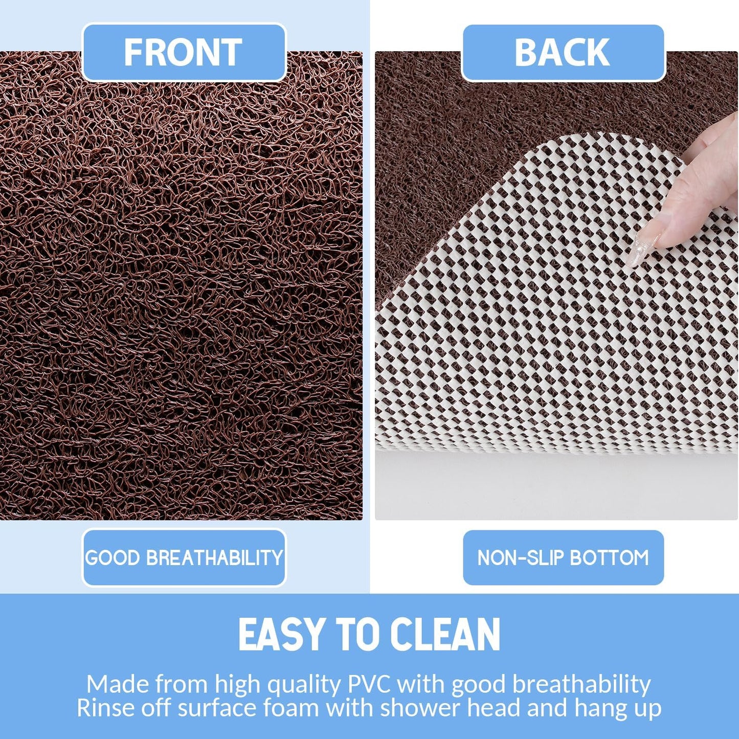Non-Slip Bathtub Mat, Anti Slip Shower Mat, Fast Drying Bathtub Mats, Foot Scrubber Mat, Anti Slip Mat for Tub, Floor, Bathroom, Kitchen, Home, Hotel (Brown 36"×24")
