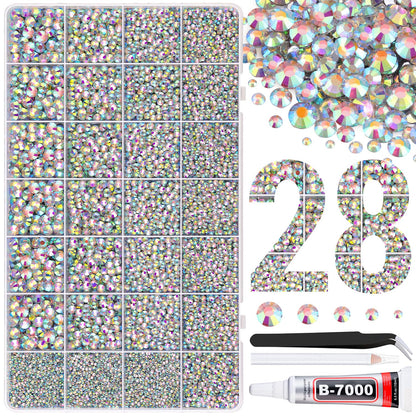 30000Pcs Resin Rhinestones for Bedazzling with Tweezers, AB Rhinestones for Crafting with B7000 Jewelry Glue for DIY Crafts Clothing Tumblers Shoes Fabric Nail Art