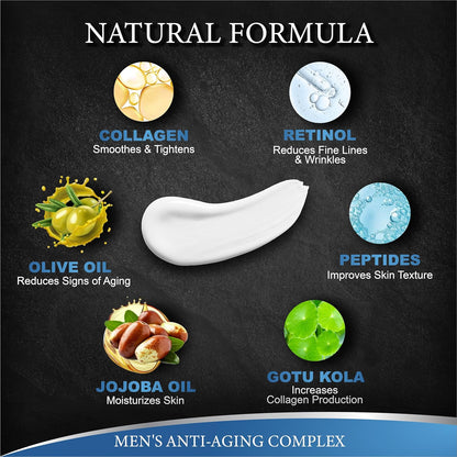 Mens Face Moisturizer Cream - Anti Aging & Wrinkle Cream - Face Moisturizer For Men with Collagen, Retinol, Peptides, Jojoba Oil - Facial Skin Care & Eye Lotion - Day & Night - 4.2 OZ