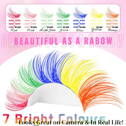 Wispy Colored Lash Clusters with Bottom Lashes Individual Lashes D Curl 8-16mm Mixed 7 Colors Rainbow DIY Eyelash Extension Colorful Cluster Lashes Pack by Yaiseiko