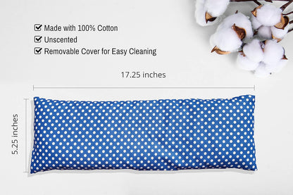 Microwavable Corn Filled Heating Pad and Cold Pack/Washable 100% Cotton Cover (Polka Dot - Blue, 5.25in W x 17.25in L)