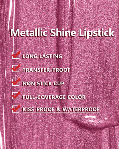 MAKI YIKA Red Lipstick for Women Metallic Lipsticks Glitter Long Lasting Lipstick No Smudge No Transfer Liquid Lip Gloss (BR08 Bad Romantic)