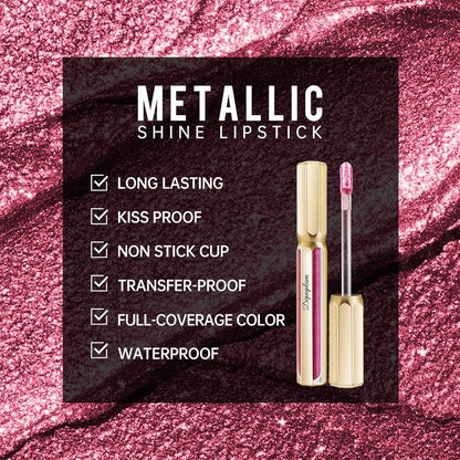 Burgundy Lipsticks for Women Metallic Lipstick Long Lasting Non Stick Cup Lip Gloss, Shimmer Lightweight Hydrating Full Coverage Lip Color, DP107 Wild Girl