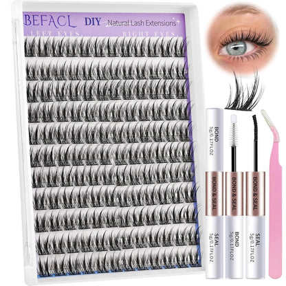 Natural Lash Clusters Wispy Cluster Eyelash Extensions Waterproof Individual Lashes 12&13mm Short Eyelash Clusters Manga Lashes Clusters Kit(132Pcs,C Curl)