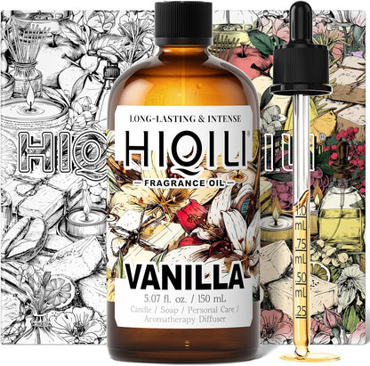 HIQILI Vanilla Fragrance Oil for Body Spray, Diffuser Use, Essential Oil for Candle, Soap, and Women Perfume Making - 5.07 Fl Oz