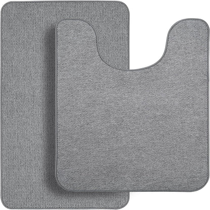 Bathroom Rugs Set 2 Pieces,Thin Bathroom Mats,Toilet Rugs,Quick Dry,Non-Slip,Machine Washable,Low Pile,Absorbent Bath Mats,Shower,Sink,Home Decor Accessories.Grey,1'5"x2'3"+1'8"x2" U Shape