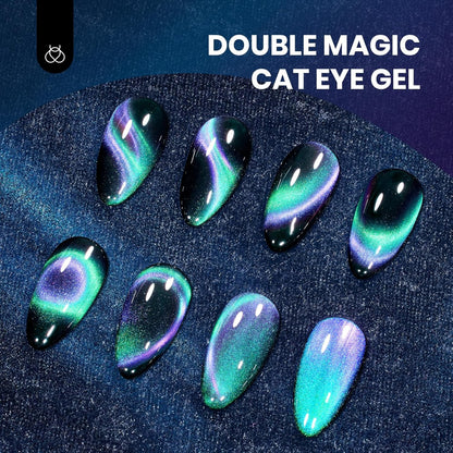 Beetles Cat Eye Gel Nail Polish - 15ML 9D Chameleon Cat Eye Green Purple Double Magic Colors Gel Polish with Magnet Soak Off UV Velvet Gel Galaxy Drift Collection Nail Art Design Gift for Women