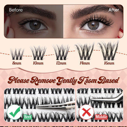 Lash Clusters 0.05mm PBT Fiber Eyelash Clusters, 0.1mm Superfine Invisiband D Curl Diy Lash Extension, 72pcs 8-16mm Individual Lashes Clusters Like Eyelash Extensions (Exotic-D-8-16Mix)