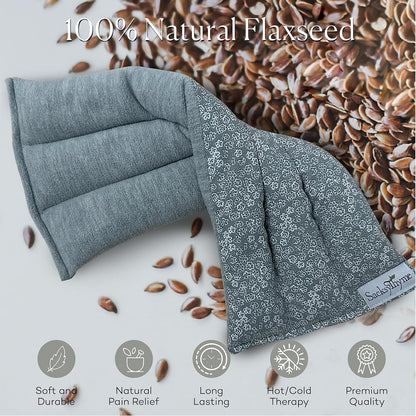 SacksyThyme Microwave Heating Pad for Back, Neck, Menstrual Cramps, Shoulders, Leg Pain Relief - Hot Moist Microwavable Therapy Pack - Gray Unscented Flaxseed Heat Pad Made in USA