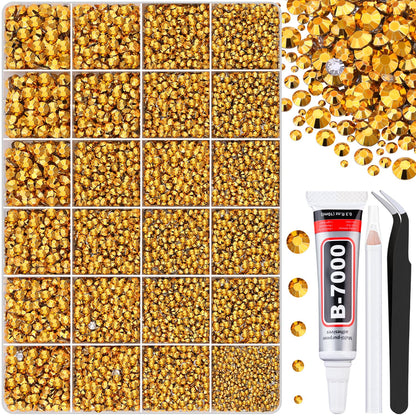 30000Pcs Mine Gold Rhinestones for Bedazzling with B7000 Jewelry Glue, Bedazzler Kit Flatback Gems, Resin Rhinestones for Crafting Crafts Clothing Shoes Fabric Nail Art Assorted Size 2/3/4/5/6mm
