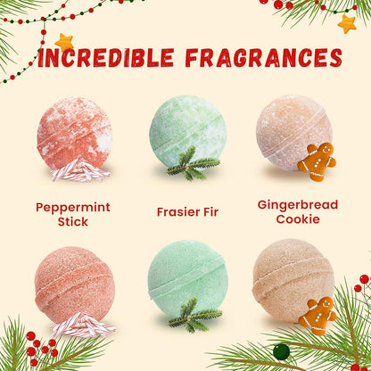 Christmas Bath Bombs for Kids with Surprise Toys Inside (6 Pack) - Holiday Gifts and Stocking Stuffers for Boys and Girls - Bubble Treats with Cheerful Scents, USA Made by Two Sisters