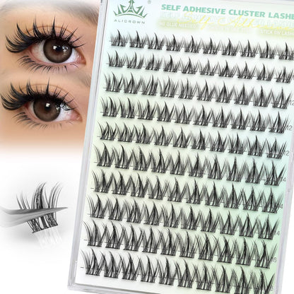 Self Adhesive Eyelashes Manga Lash Clusters 10MM-16MM No Glue Needed Eyelash Clusters Wispy Self Adhesive Lash Extensions Spiky Pre Glued Eyelash Extensions 100Pcs