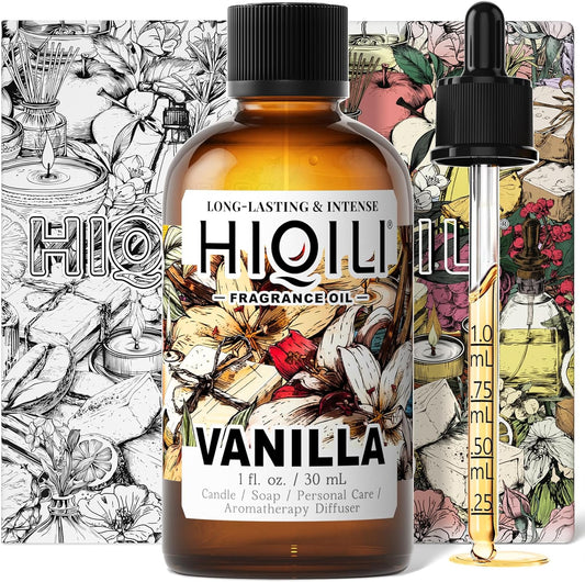 HIQILI Vanilla Fragrance Oil for Body Spray, Diffuser Use, Essential Oil for Candle, Soap, and Women Perfume Making - 1 Fl Oz