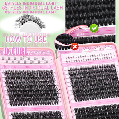 Lashes Clusters Kit 1846Pcs Bulk Packs Volume False Eyelash Extensions D Curl Wispy Individual Eyelashes, Volume Studio Effect, Wholesale Large Pack with Glue&Seal|Tweezers|Removers|Cleanser