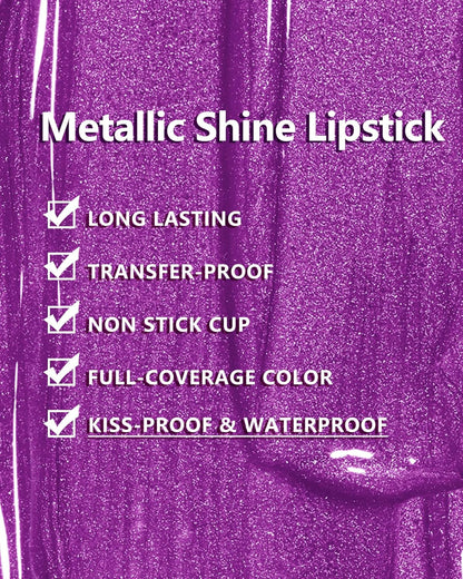 MAKI YIKA Purple Lipstick for Women Metallic Lipsticks Glitter Long Lasting Lipstick No Smudge No Transfer Liquid Lip Gloss (BR18 Amethyst)