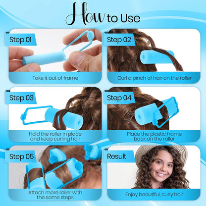 Foam Hair Roller Set, Heatless Hair Curlers to Sleep In, Self-Fastening, Soft Wave Curlers for Short and Medium Hair, Blue, 1.5CM 12 Pieces – By Rampro