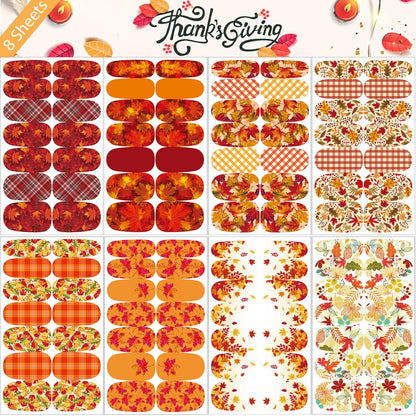 16 Sheets Holiday Nail Wraps Stickers, Halloween&Thanksgiving Day All Seasonal Full Nail Polish Strips, DIY Self-Adhesive Fall Winter Nail Art Decals with 2 Piece Nail Files for Party Decor (224 Pcs)