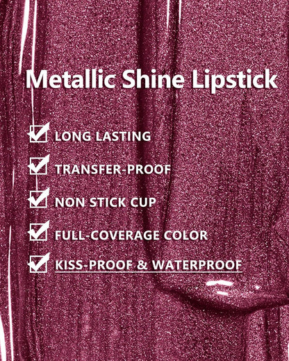 MAKI YIKA Dark Purple Lipstick for Women Metallic Lipsticks Glitter Long Lasting Lipstick No Smudge No Transfer Liquid Lip Gloss (BR16 Last Kiss)