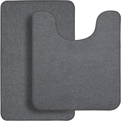 Bathroom Rugs Set 2 Pieces,Thin Bathroom Mats,Toilet Rugs,Quick Dry,Non-Slip,Machine Washable,Low Pile,Absorbent Bath Mats,Shower,Sink,Home Decor Accessories.Dark Grey,1'5"x2'3"+1'8"x2" U Shape