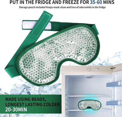 Cooling Eye Mask with Gel Bead, Reusable Cold Compress Ice Pack Sleeping Eye Cooling Pads for After Eyelid Surgery, Puffiness, Puffy Eyes, Headache, Migraine Relief(Dark Green)