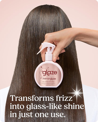glaze MirrorGlaze Super Sleek Hair Shine Spray – Transforms Frizz to Glass-Like Shine, Protects from Heat, Blocks Humidity + Repairs Bonds – 6.4 oz