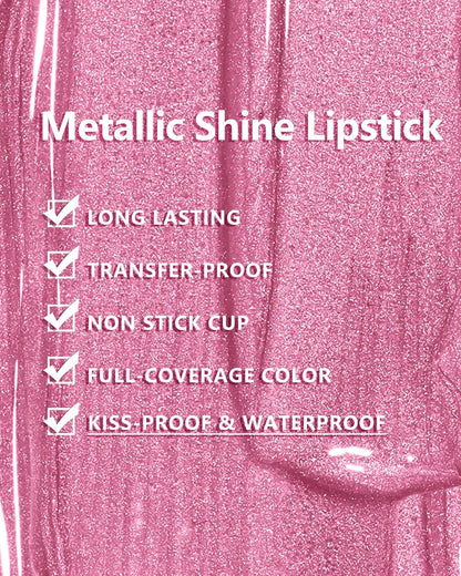 MAKI YIKA Metallic Pink Lipstick for Women Nude Pink Lipsticks Long Lasting Glitter Lipstick No Smudge No Transfer Liquid Lip Gloss (BR21 Sweet Rose)