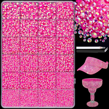 25000Pcs Resin Jelly Rhinestones with Tweezers for Crafting, 2-6mm Mixed Sizes (Hot Pink AB) Non Hotfix Flatback Gems, Bedazzling Crystal for DIY Crafts Clothing Tumblers Mugs Shoes Decor Nail Art