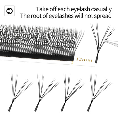 Double Tips 4D W Eyelash Extensions Supplies Thick w lash 0.07mm D curl Mix Tray 8-15mm Premade Fans Russian Volume Faux Mink Matte 12 rows Cluster pre Fanned Eye Lashes(4D-Double Tips-0.07D-11mm)