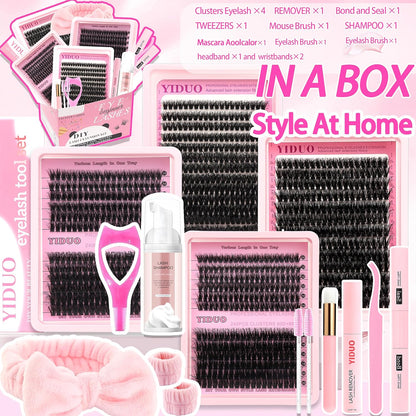 994Pcs Bulk Packs Lashes Clusters Kit Volume False Eyelash Extensions D Curl Wispy Individual Fake Eyelashes, Volume Studio Effect, Wholesale Large Pack with Glue&Seal|Tweezers|Removers|Cleanser
