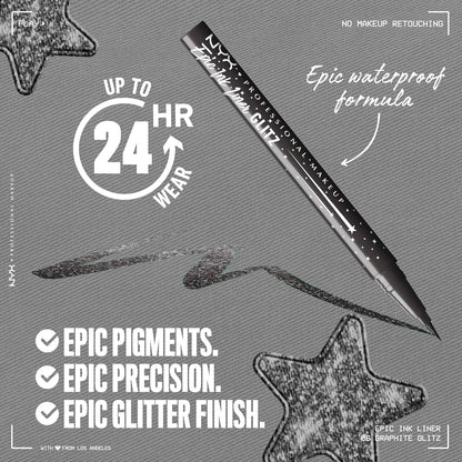 NYX PROFESSIONAL MAKEUP Epic Ink Glitz Liner, Waterproof Metallic Liquid Eyeliner with Vegan Formula - Graphite Glitz (Shimmer Graphite Black)