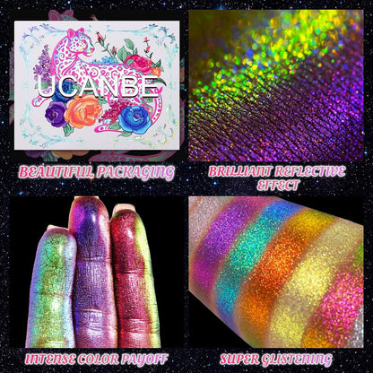UCANBE Chameleon Multichrome Eyeshadow Palette, 10 Colors Shifting Chromatic Sparkling Metallic Eye Shadow, Multi-Use Blendable Holographic Glitter Shimmer Eye Makeup Palllet (Lunar Mirage)