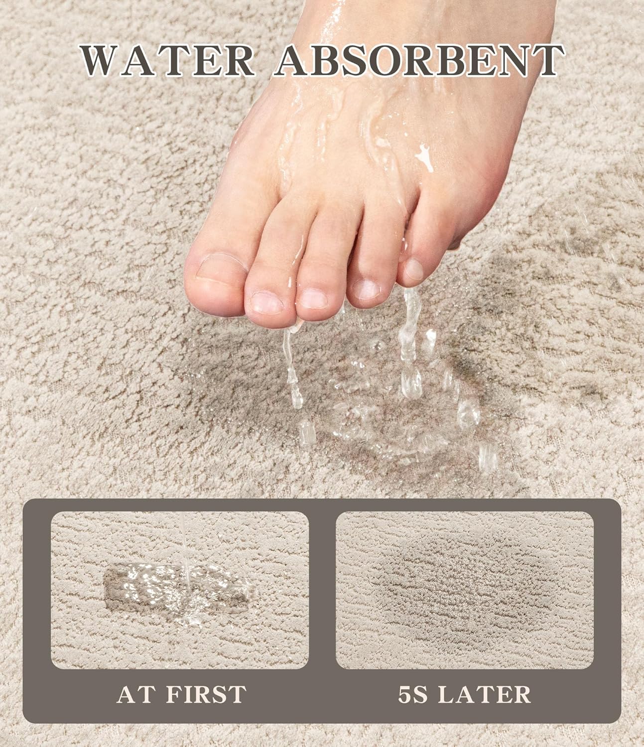 chakme Bathroom Rug Sets 2 Piece, Ultra Thin Bath Mat Quick Dry Bath Mat Set, Absorbent Bath Mats for Bathroom Non Slip Machine Washable, (Light Beige, 2 Piece)