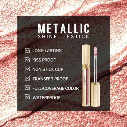 Nude Lipsticks for Women Metallic Lipstick Long Lasting Non Stick Cup Lip Gloss, Metal Shine Lightweight Hydrating Full Coverage Lip Color, DP101 Halo