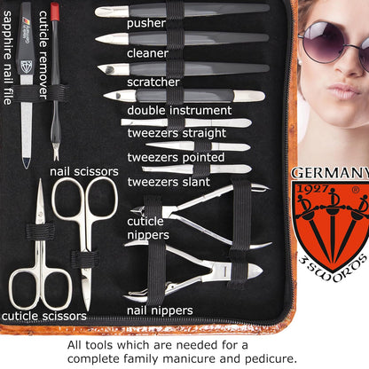 3 Swords Germany - Brand Quality 23 Piece Manicure Pedicure Grooming kit Set for Professional Finger & Toe Nail Care Tweezers File Clipper Fashion Leather case in Gift Box, Made by 3 Swords (7452)