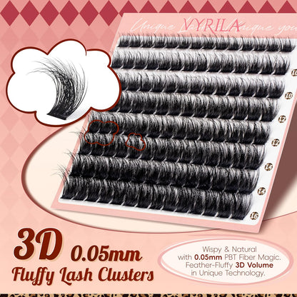 Lash Clusters 0.05mm PBT Fiber Eyelash Clusters, 0.1mm Superfine Black Band D Curl Diy Lash Extension, 112pcs 8-16mm Individual Like Eyelash Extensions (Lushy-D-8-16Mix)