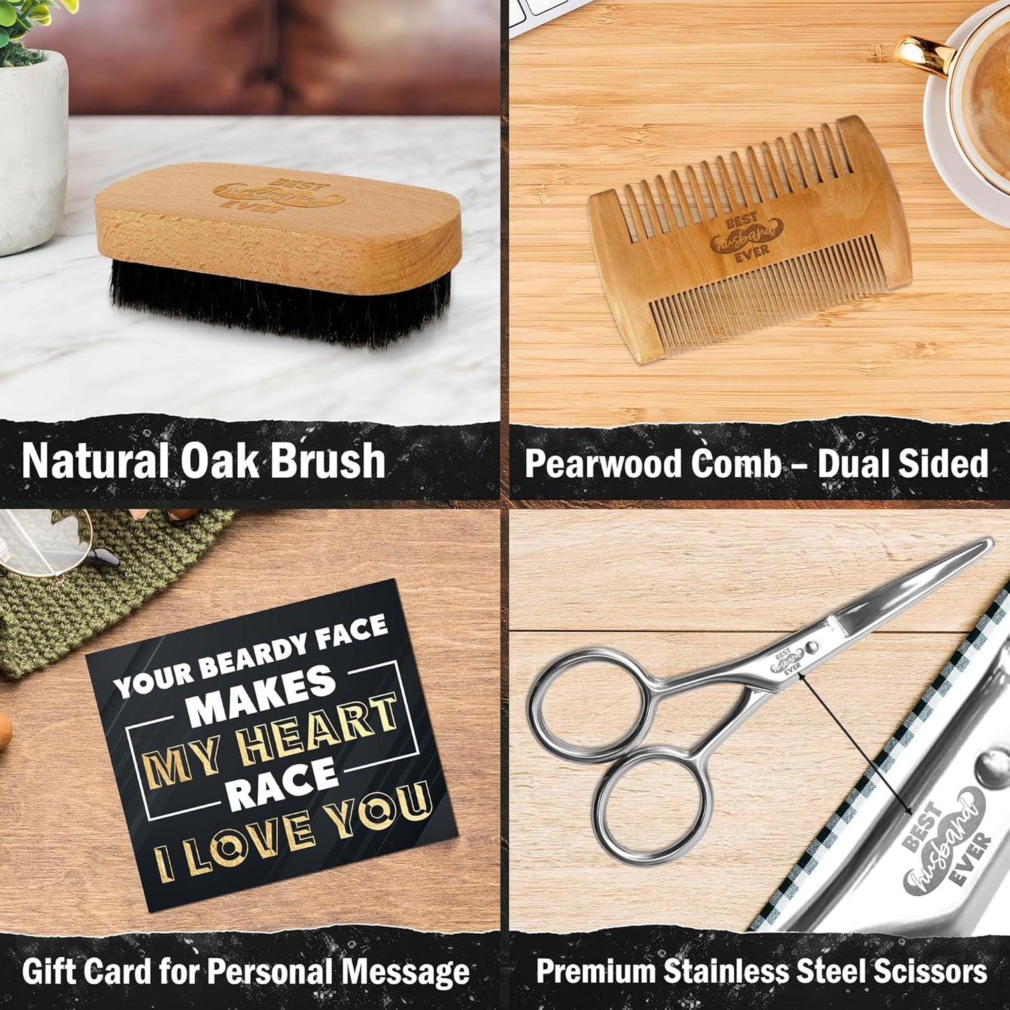 Gifts for Husband - Beard Kit for Men Grooming and Care with Brush, Comb, Scissors & Storage Bag - Husband Birthday Gift Ideas, Fathers Day Birthday Gifts for Men, Beard Growth Kit