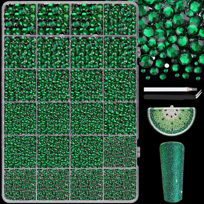 25000Pcs Resin Jelly Rhinestones with Tweezers for Crafting, 2-6mm Mixed Sizes (Dark Green) Non Hotfix Flatback Gems, Bedazzling Crystal for DIY Crafts Clothing Tumblers Mugs Shoes Decor Nail Art