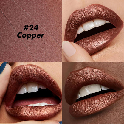 FOCALLURE Ultra Chic Metallic Lipstick,Rich Vitamin E Lip Crayon,Lightweight Shinning Color without Drying or Fading,Long Lasting Lips Makeup,#24 Copper
