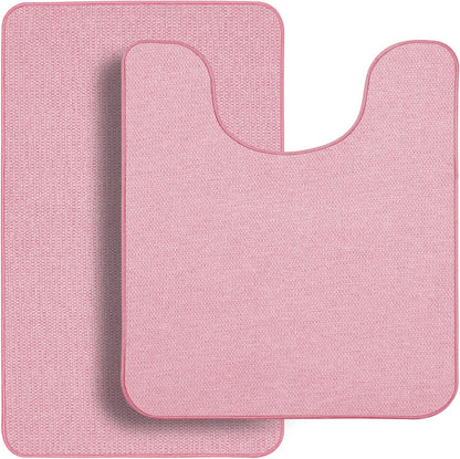 Bathroom Rugs Set 2 Pieces,Thin Bathroom Mats,Toilet Rugs,Quick Dry,Non-Slip,Machine Washable,Low Pile,Absorbent Bath Mats,Shower,Sink,Home Decor Accessories.Pink,1'5"x2'3"+1'8"x2" U Shape